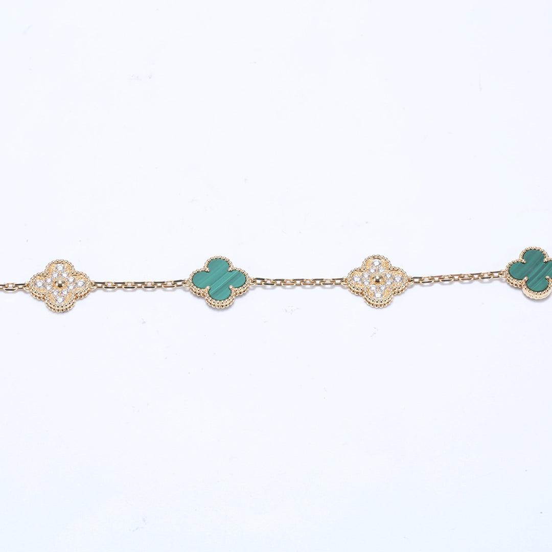 Van Cleef & Arpels 5 Motif Vintage Alhambra Diamond Malachite Bracelet Yellow Gold Bracelet