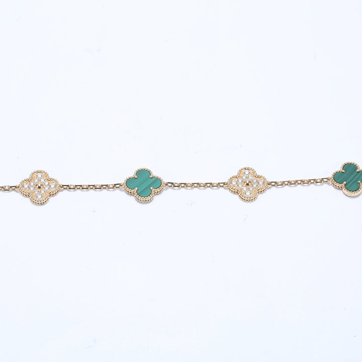 Van Cleef & Arpels 5 Motif Vintage Alhambra Diamond Malachite Bracelet Yellow Gold Bracelet