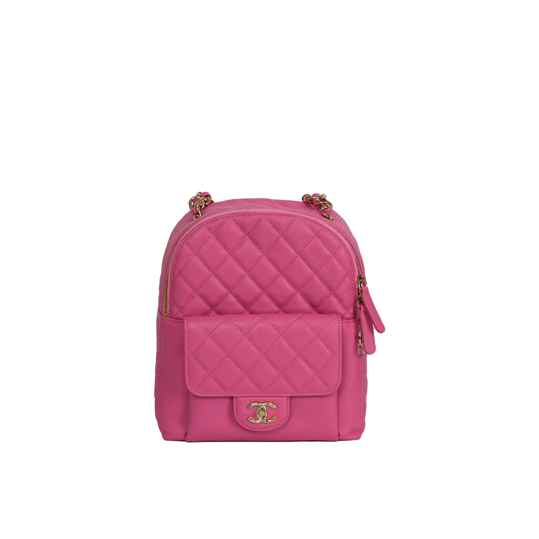 Chanel 2019 Caviar Quilted Medium CC Day Backpack in Pink with Light Gold Hardware