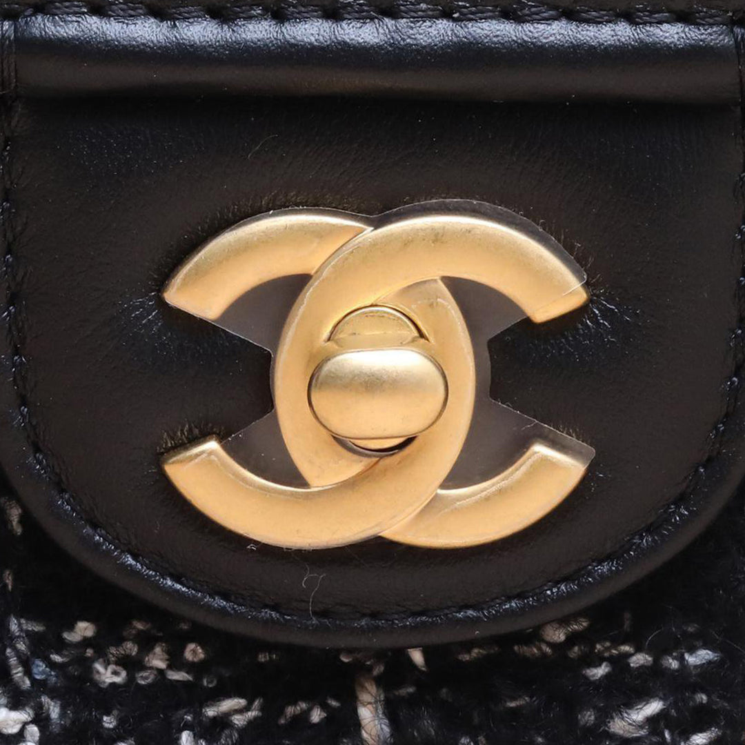 Chanel 2021 Tweed School Memory Flap Bag Black Gold Hardware