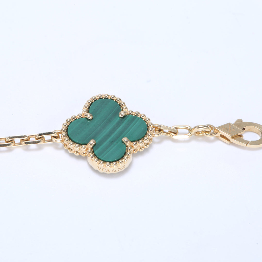 Van Cleef & Arpels 5 Motif Vintage Alhambra Diamond Malachite Bracelet Yellow Gold Bracelet