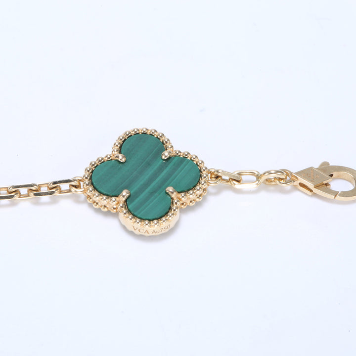 Van Cleef & Arpels 5 Motif Vintage Alhambra Diamond Malachite Bracelet Yellow Gold Bracelet