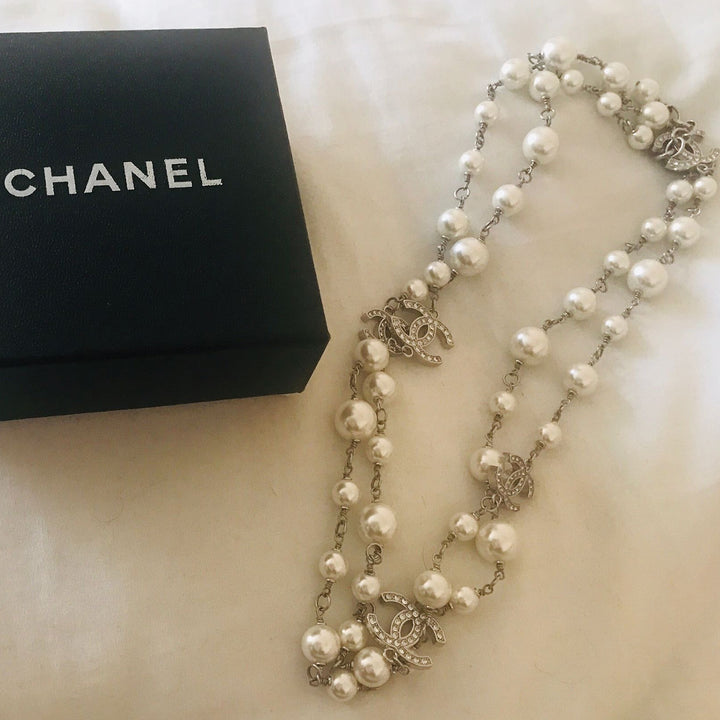 Chanel Pearl Long Necklace with Multi CC Logo