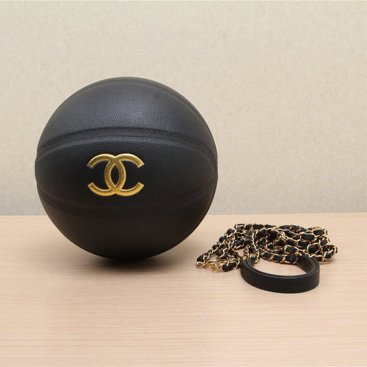 Chanel Rare Gold Black Rubber Calfskin Chain Net Basketball Minaudiere Bag