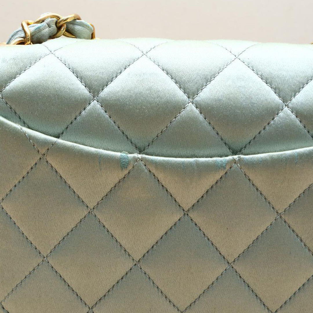 Chanel Vintage Mint Green Satin Gold Hardware Square Chain Bag