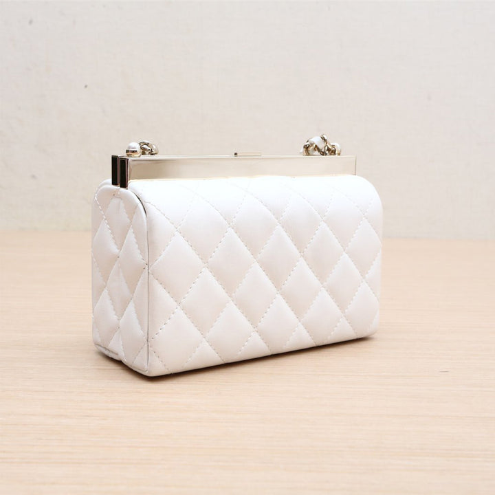 Chanel Quilted Lambskin Pearl CC Frame Clutch with Chain