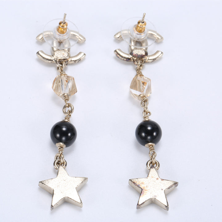 Chanel CC Star Drop Dangle Earrings Metal with Crystals and Beads