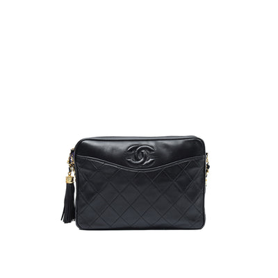 Chanel *Vintage* Black CC Vintage Tassel Camera Bag Quilted Lambskin Leather