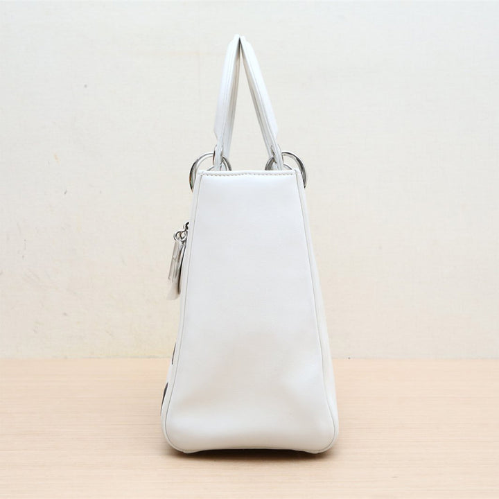 Dior White Medium Lambskin Paradise Lady Dior Satchel Bag