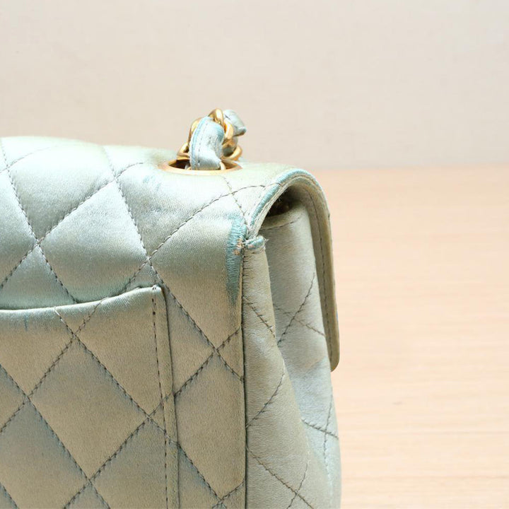 Chanel Vintage Mint Green Satin Gold Hardware Square Chain Bag