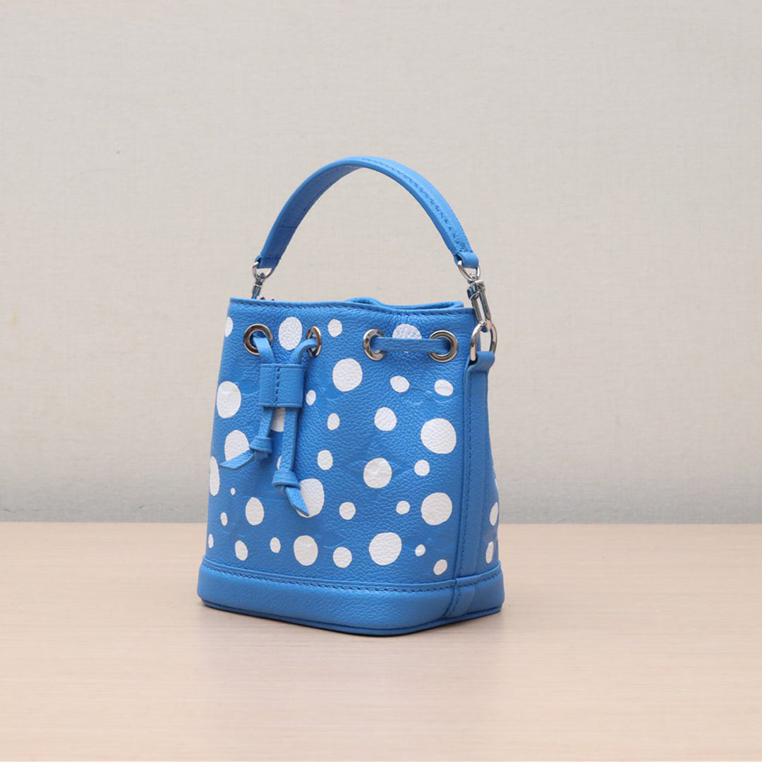 Louis Vuitton Blue Clair M81985 Women's Leather Monogram Empreinte Nano Noe LV x YK Yayoi Kusama Shoulder Bag