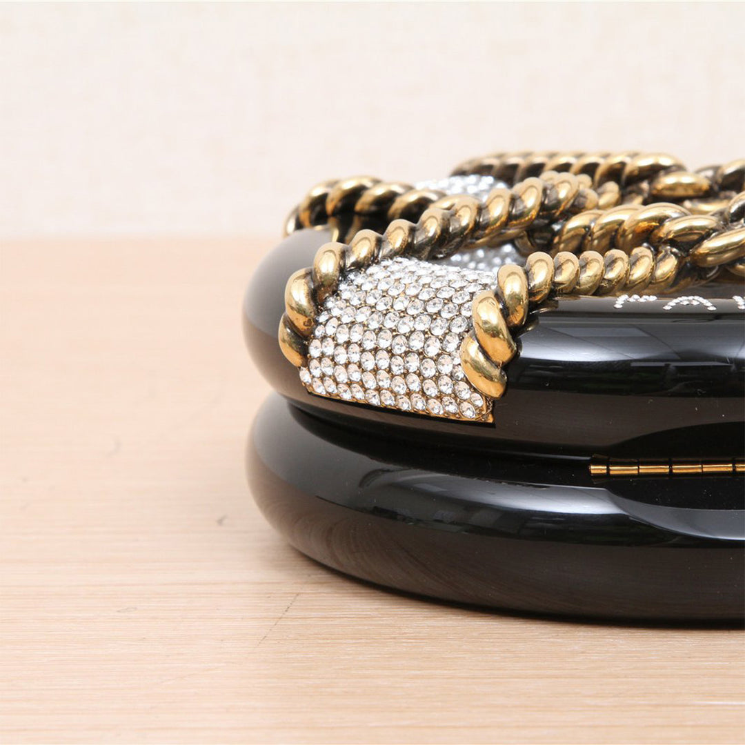 Chanel Crystal La Pausa Minaudiere in Black and Gold Hardware