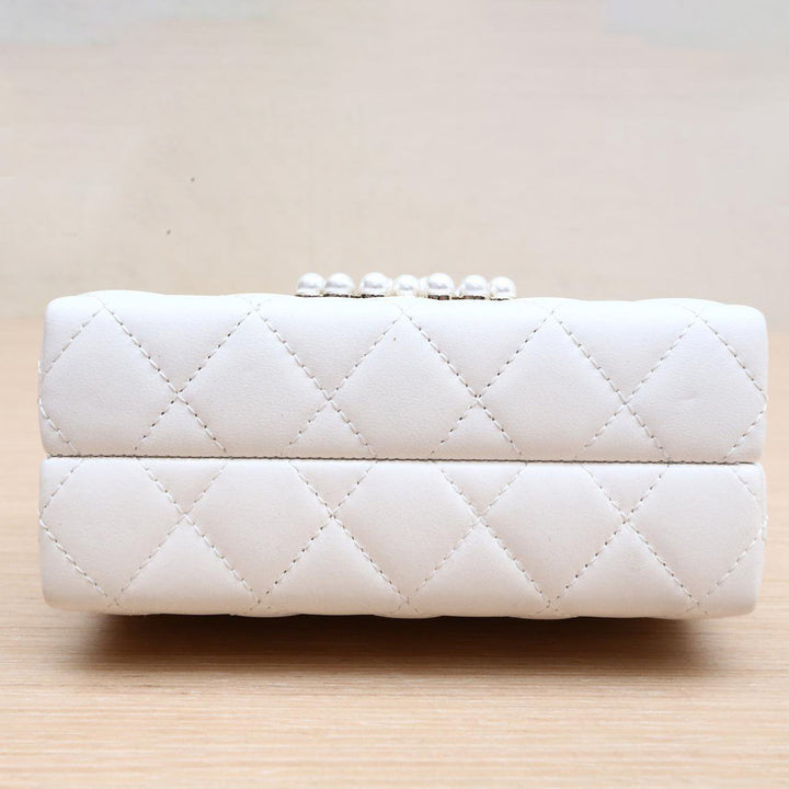 Chanel Quilted Lambskin Pearl CC Frame Clutch with Chain