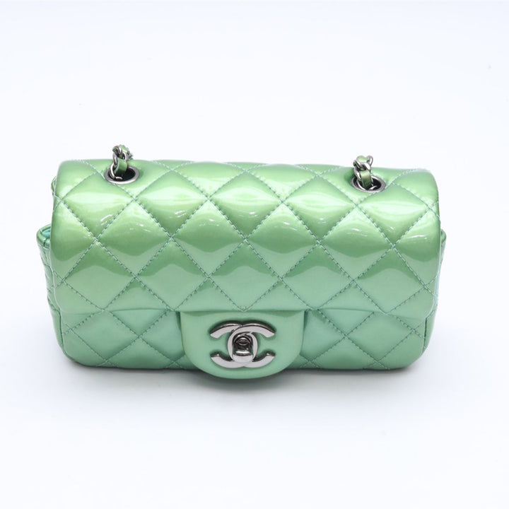 Chanel Rectangular Mini Flap Bag In Green Patent Leather