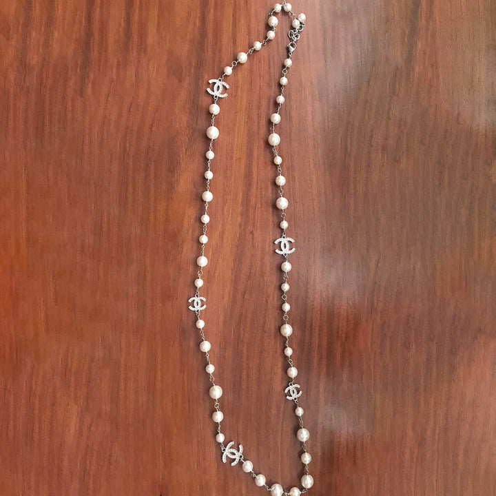 Chanel Pearl Long Necklace with Multi CC Logo