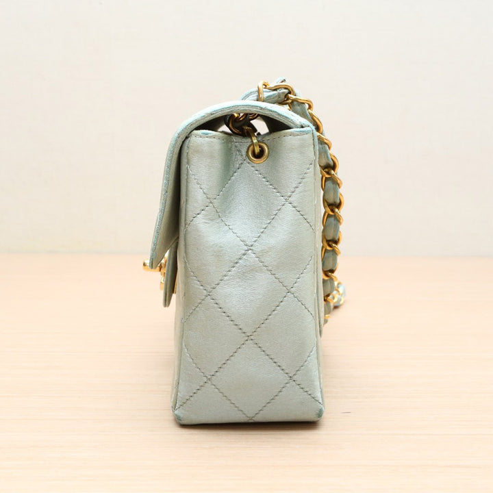 Chanel Vintage Mint Green Satin Gold Hardware Square Chain Bag