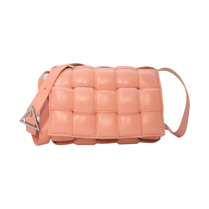 Bottega Veneta Padded Cassette Crossbody Bag Peach Pink Woven Lambskin Silver Hardware