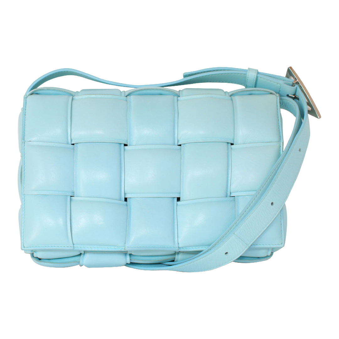 Bottega Veneta Padded Cassette Crossbody Bag Sky Blue Woven Lambskin Silver Hardware