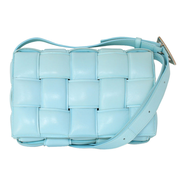 Bottega Veneta Padded Cassette Crossbody Bag Sky Blue Woven Lambskin Silver Hardware