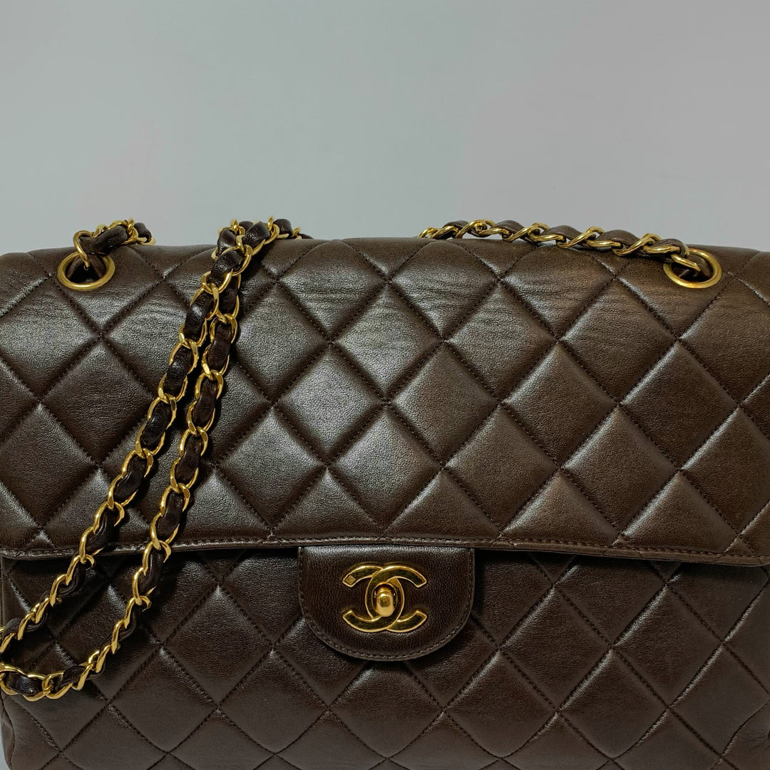 Chanel *Rare* Vintage Two-Face Double Sided Classic Flap Bag in Brown with Gold Hardware