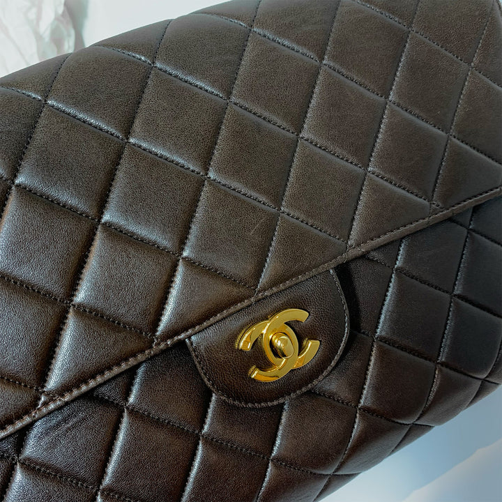 Chanel *Rare* Vintage Double Faces W Sided Chain Shoulder Bag Brown Flap Quilted Gold Hardware