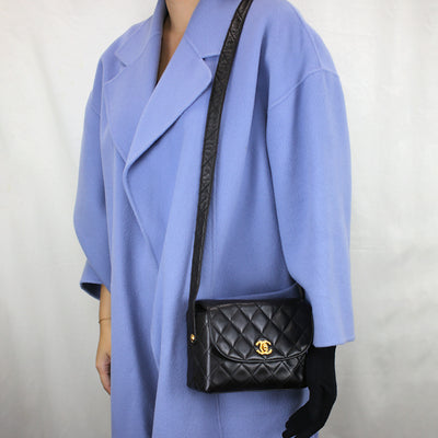 Chanel *Ultra Rare* Vintage Black Lambskin Square Bag In Leather Strap Shoulder Bag GHW