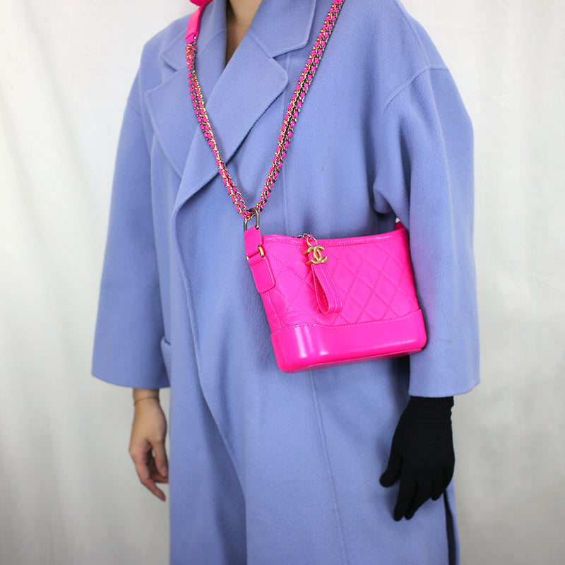 Chanel Gabrielle Small 19K Fluorescent Hot Pink Calfskin Leather Cross Body Bag *Barbie Pink*