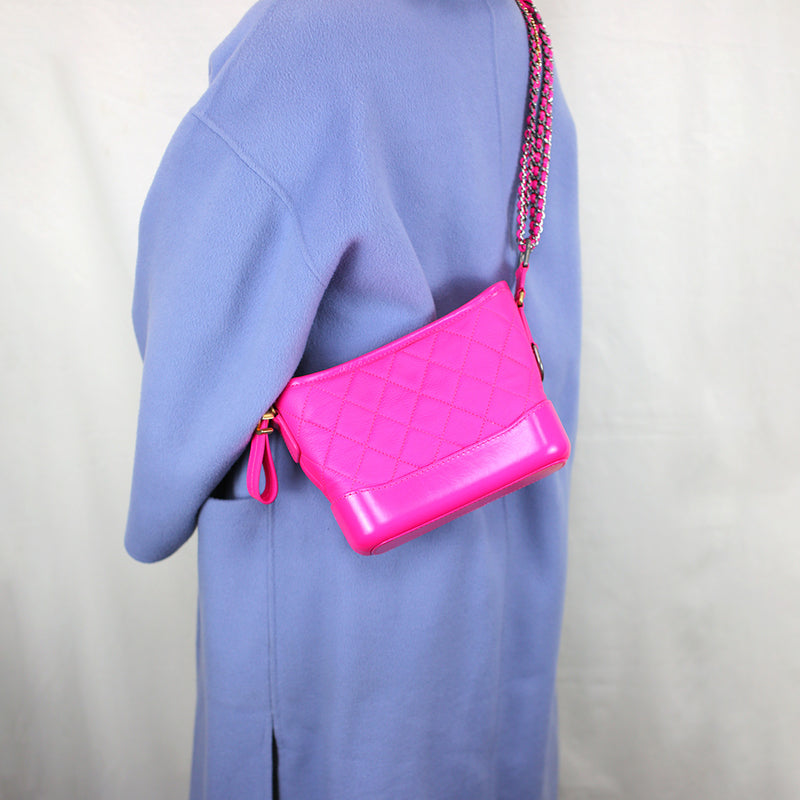 Chanel Gabrielle Small 19k Fluorescent Hot Pink Calfskin Leather Cross –  Trésor Vintage