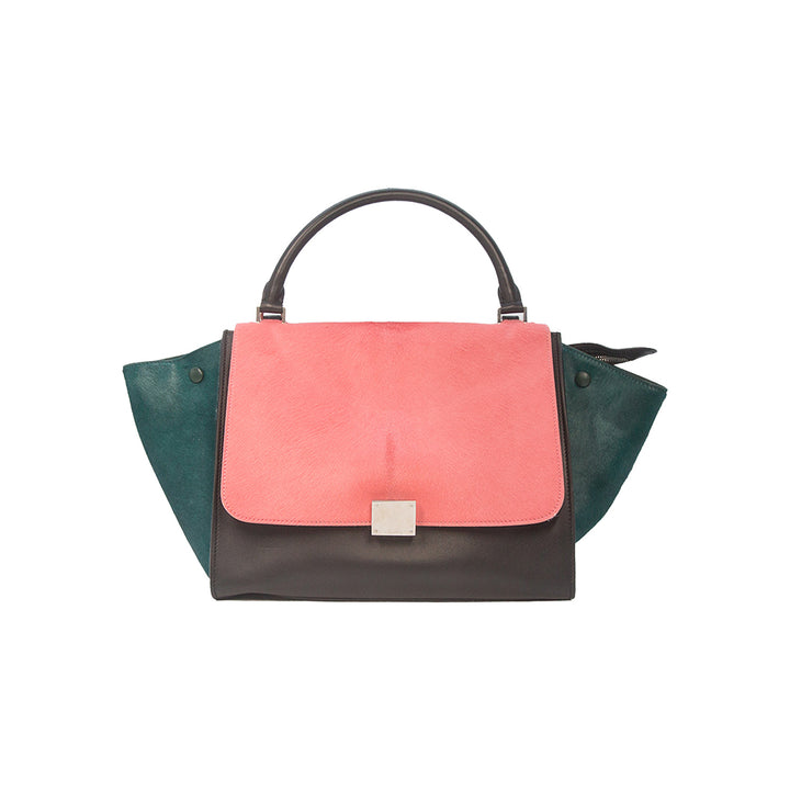 Celine Trapeze Horsehair Leather Tote Bag Multicolour Pink Green Black