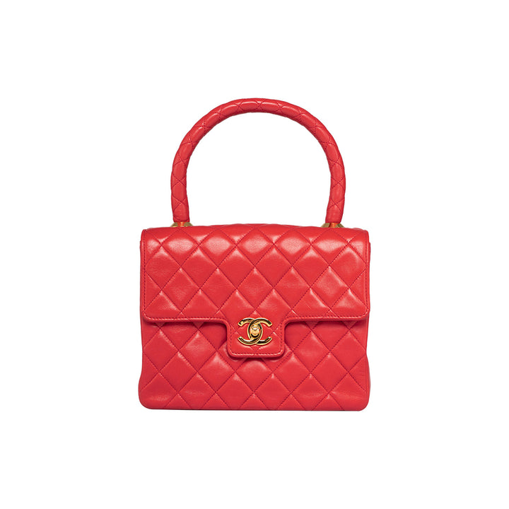 Chanel Vintage Mini Kelly Flap Bag Red Quilted Lambskin 24k Gold Hardware