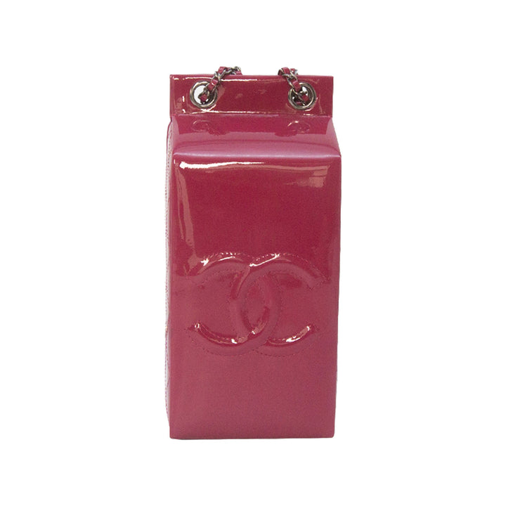Chanel Limited Edition Milk Carton Bag Dark Pink Fuchsia Patent Leather Silver Hardware