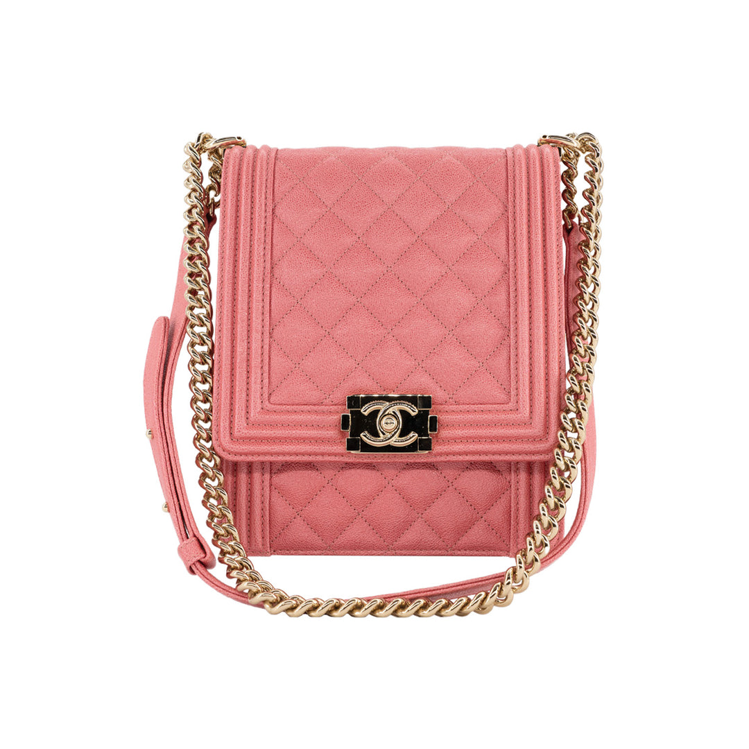 Chanel North South Boy Flap Bag Peach Pink Quilted Caviar Gold Hardware