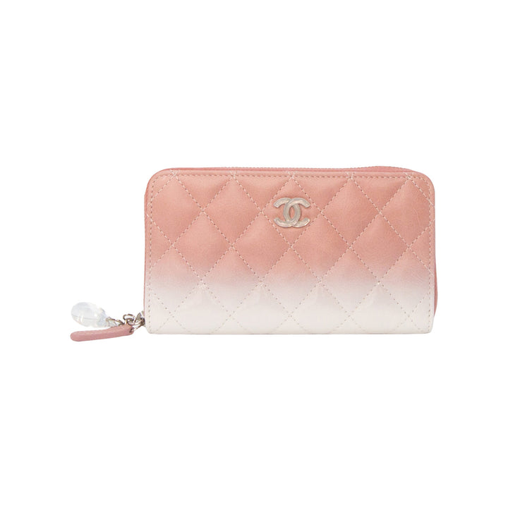 Chanel Classic Zip-Around Wallet Pink and White Ombré Patent Leather Silver Hardware