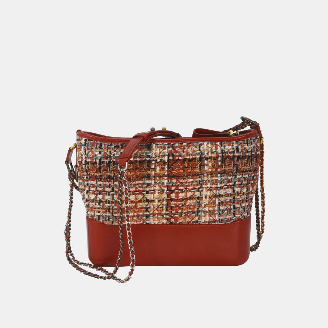 Chanel 2018 Tweed Calfskin Medium Gabrielle Hobo in Red with Mixed Hardware