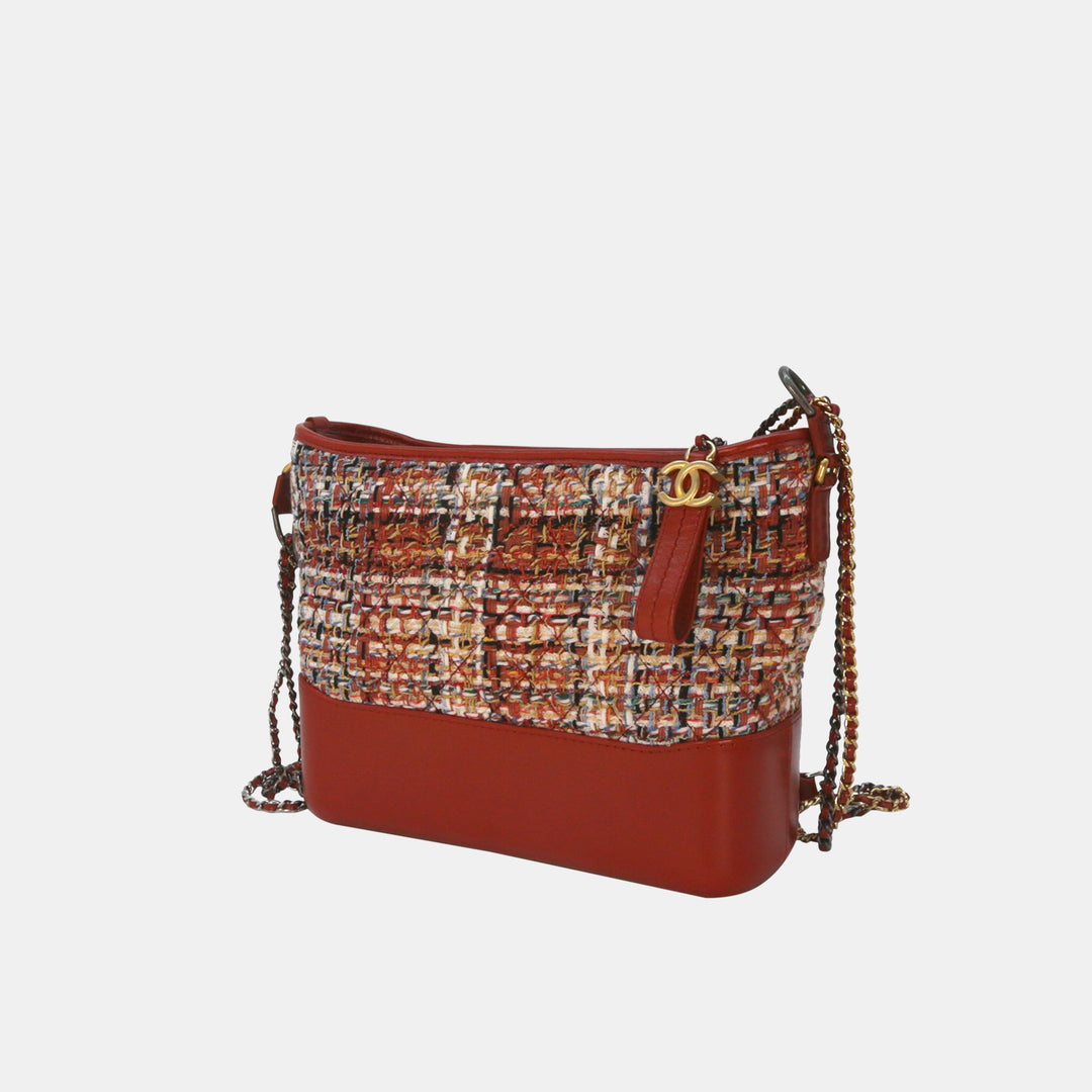 Chanel 2018 Tweed Calfskin Medium Gabrielle Hobo in Red with Mixed Hardware