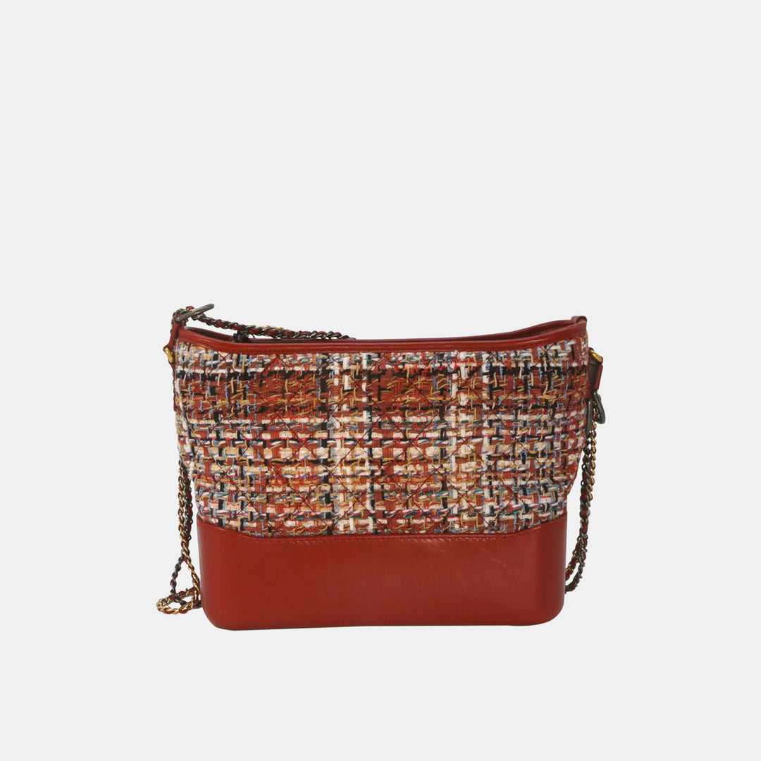 Chanel 2018 Tweed Calfskin Medium Gabrielle Hobo in Red with Mixed Hardware