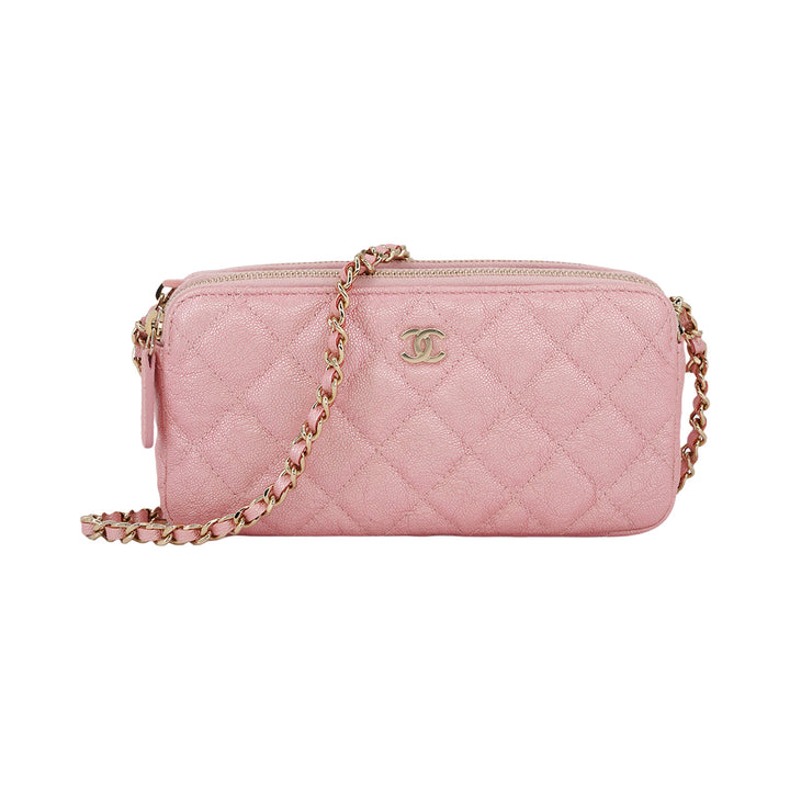Chanel Small Clutch with Chain Iridescent Quilted Caviar Pink Gold Hardware