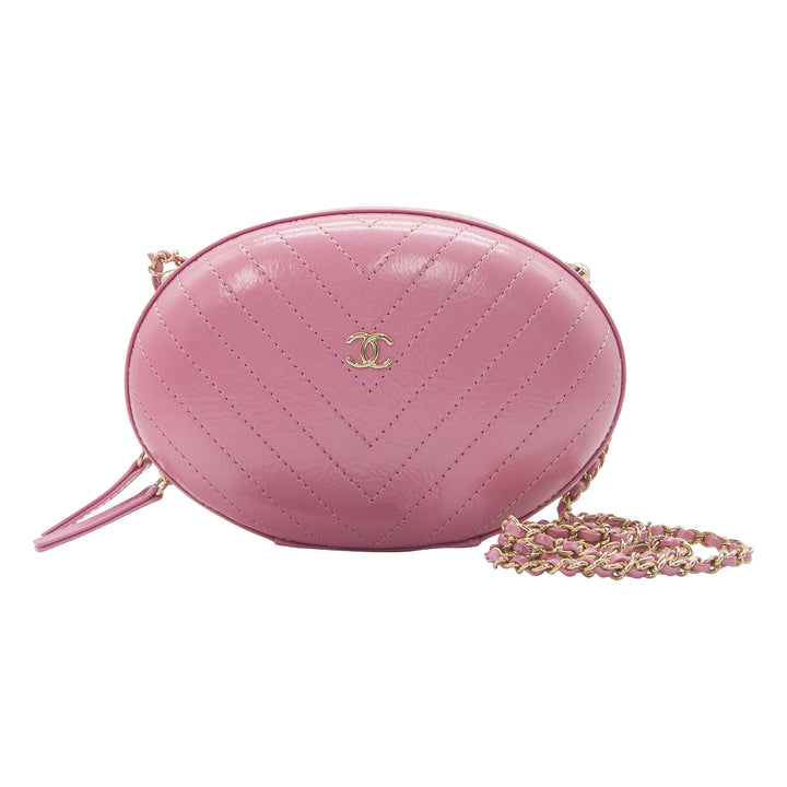 Chanel La Pausa Chevron Oval Evening Crossbody Bag Pink Lambskin Gold Hardware
