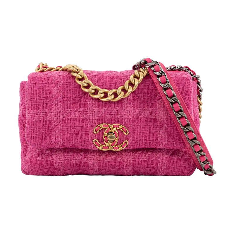 Chanel Medium 19 Flap Bag Pink Woven Tweed Mixed Hardware