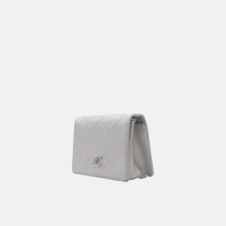 Chanel Calfskin Silver Mini Propeller Flap Bag with Silver Hardware