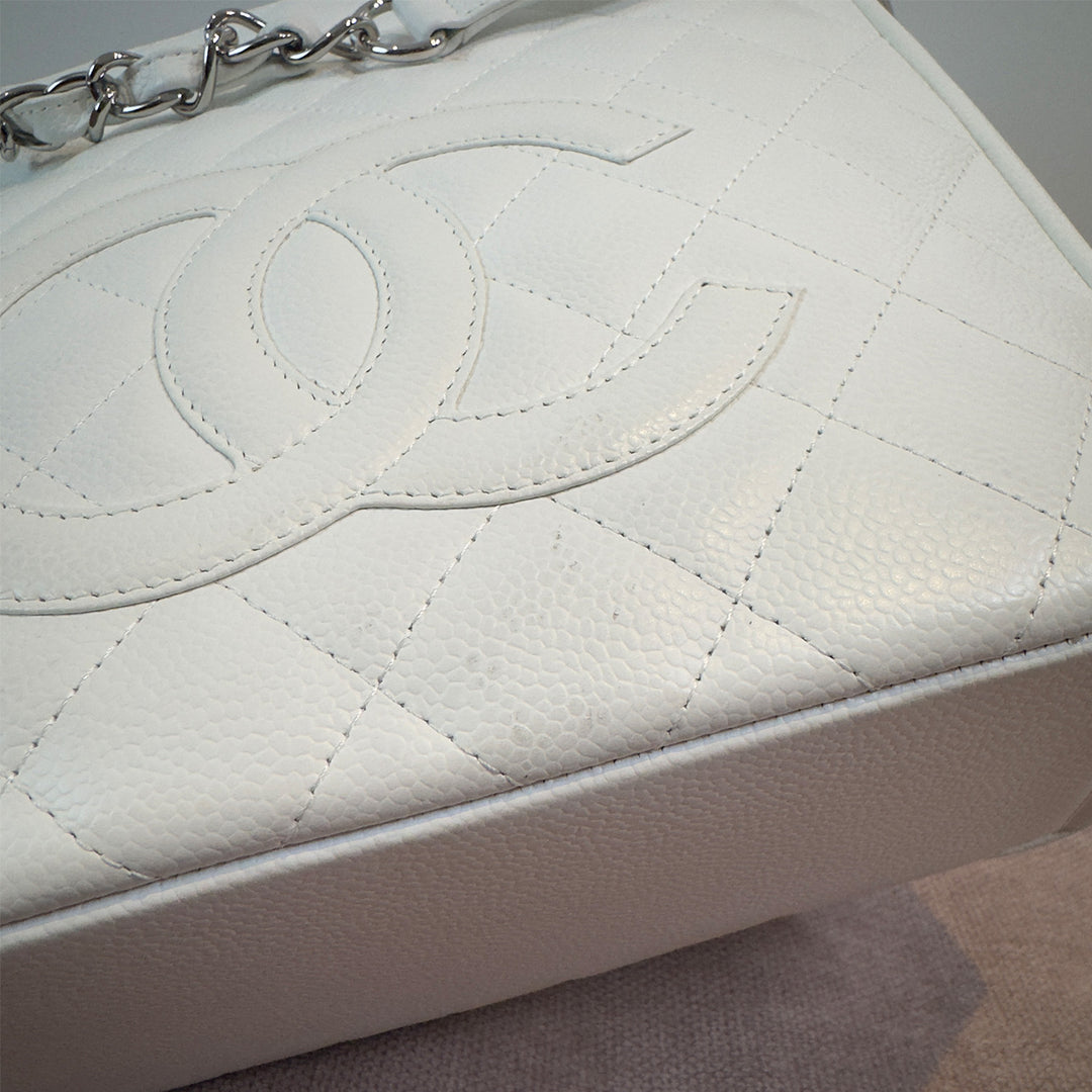 Chanel Caviar Petite Shopping Tote In White