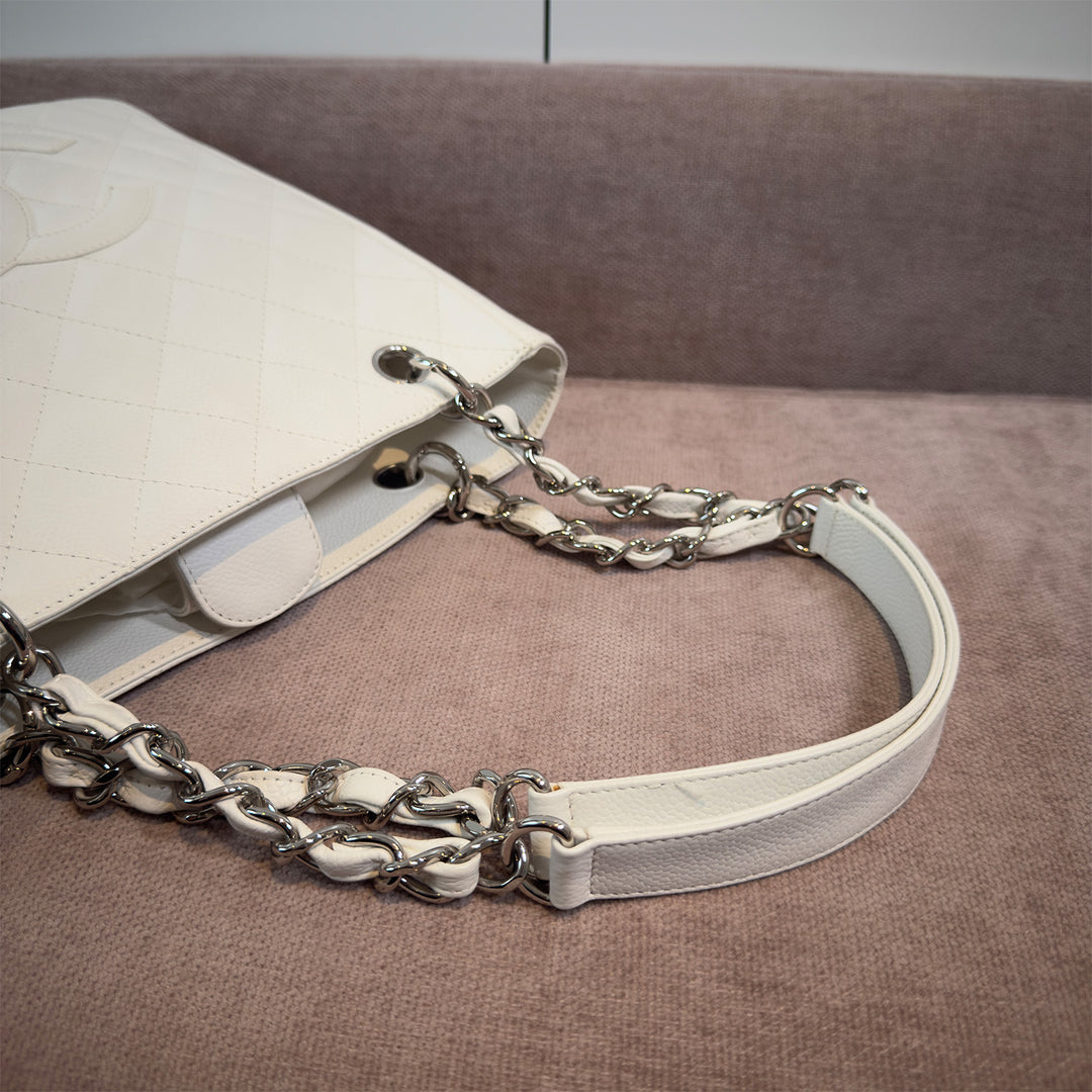 Chanel Caviar Petite Shopping Tote In White