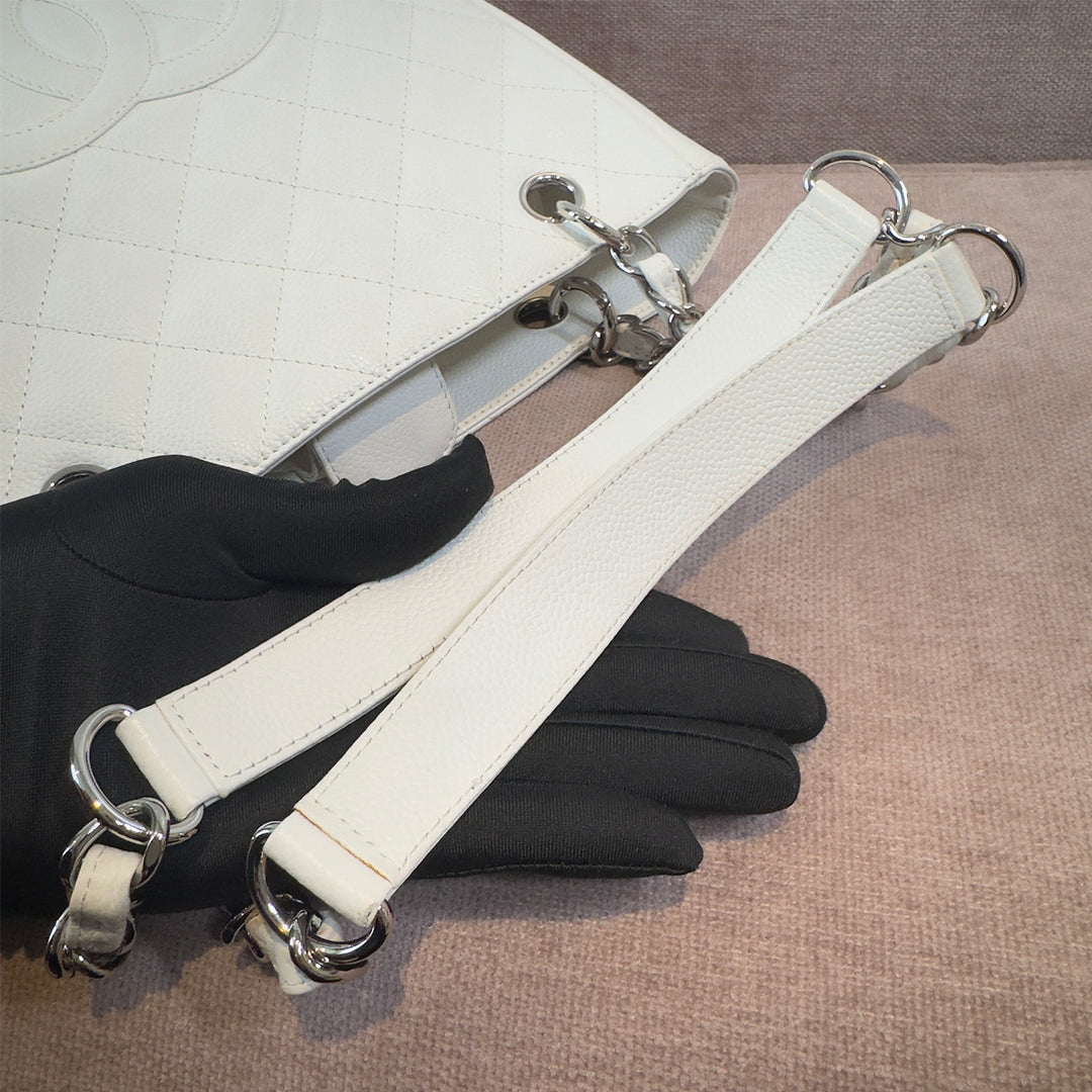 Chanel Caviar Petite Shopping Tote In White