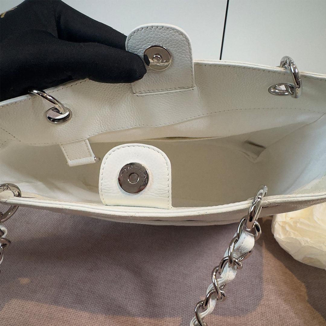 Chanel Caviar Petite Shopping Tote In White