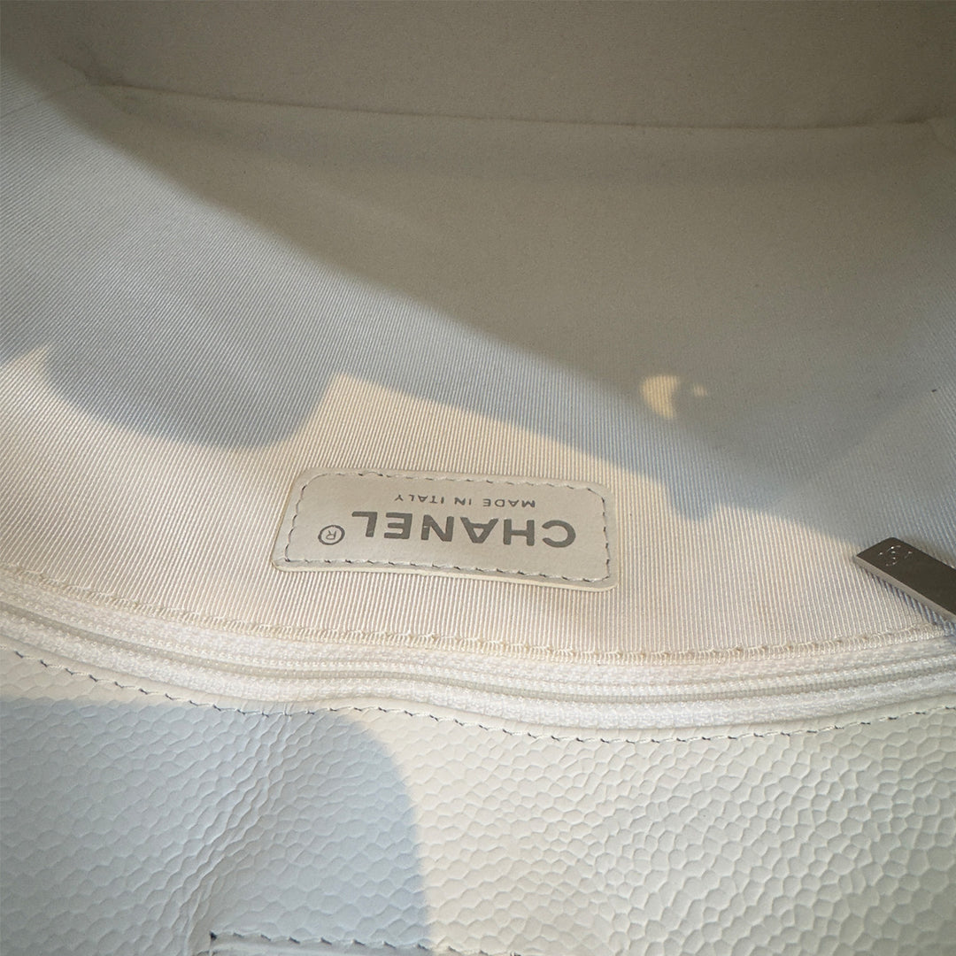 Chanel Caviar Petite Shopping Tote In White