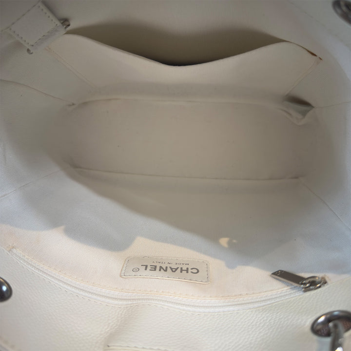 Chanel Caviar Petite Shopping Tote In White