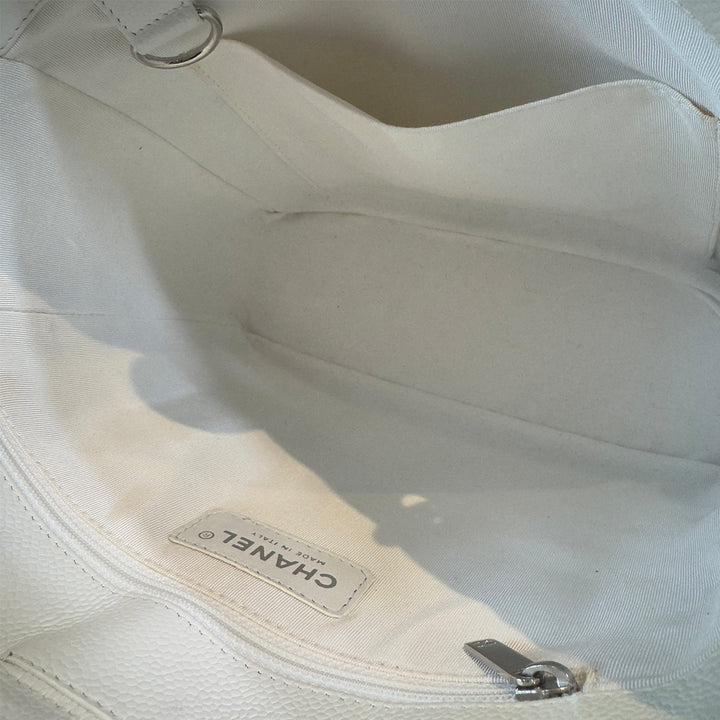 Chanel Caviar Petite Shopping Tote In White
