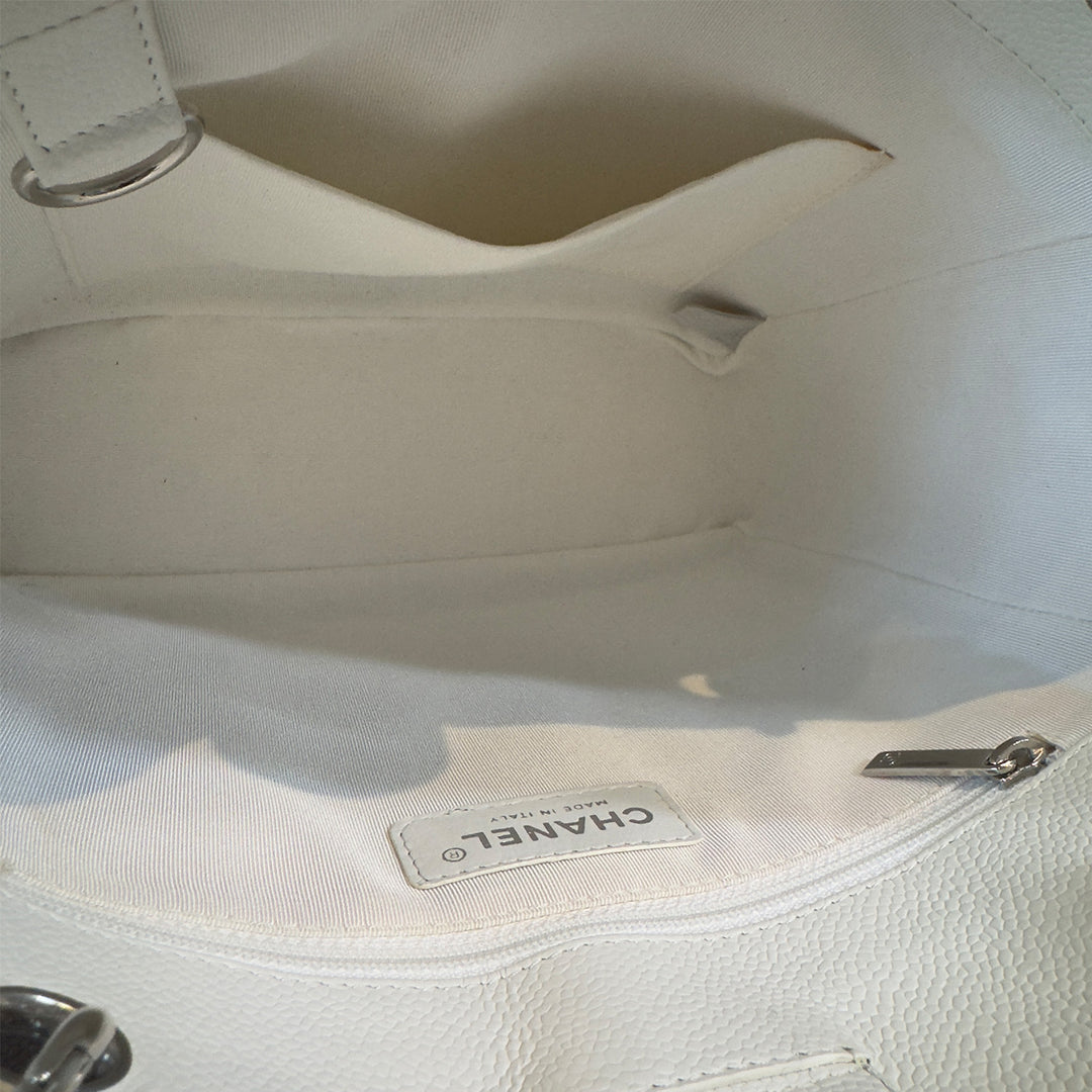 Chanel Caviar Petite Shopping Tote In White