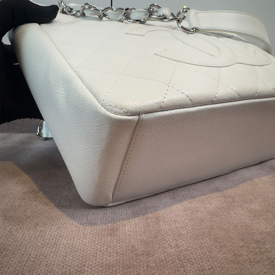 Chanel Caviar Petite Shopping Tote In White