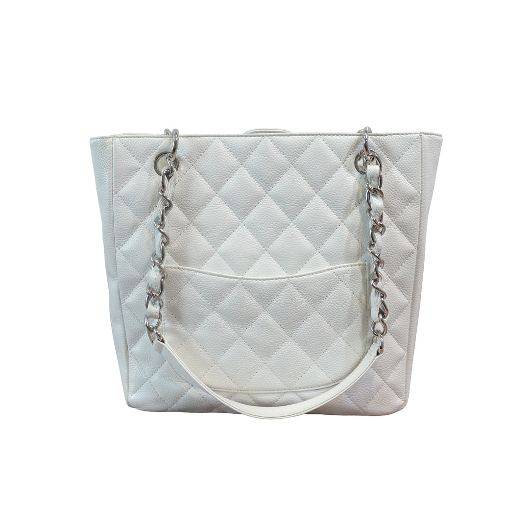 Chanel Caviar Petite Shopping Tote In White